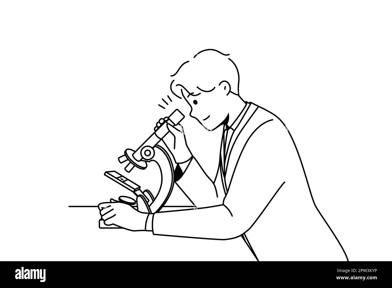 Male scientist examine sample in microscope Stock Vector