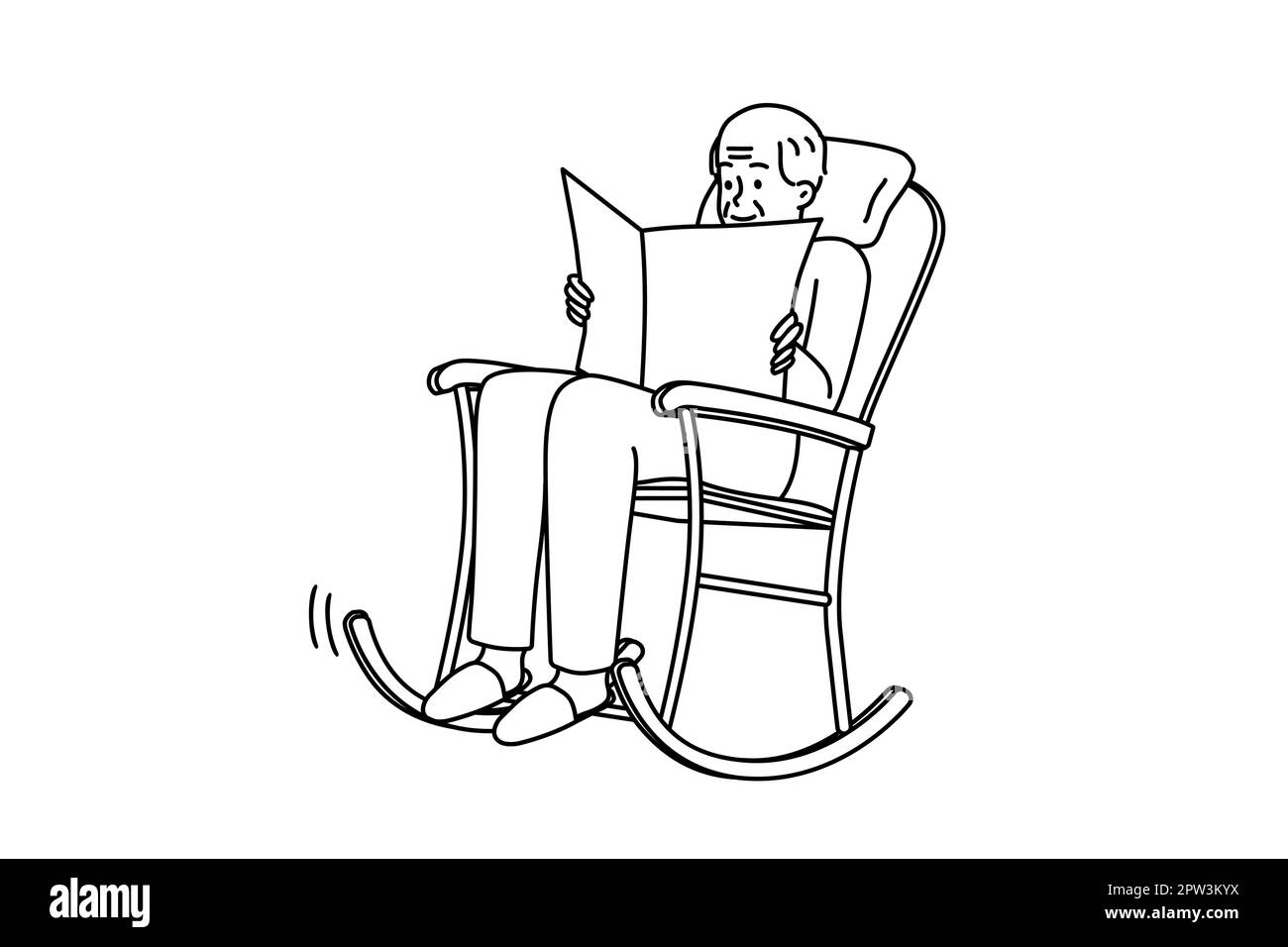 Elderly man sit in chair reading newspaper Stock Vector