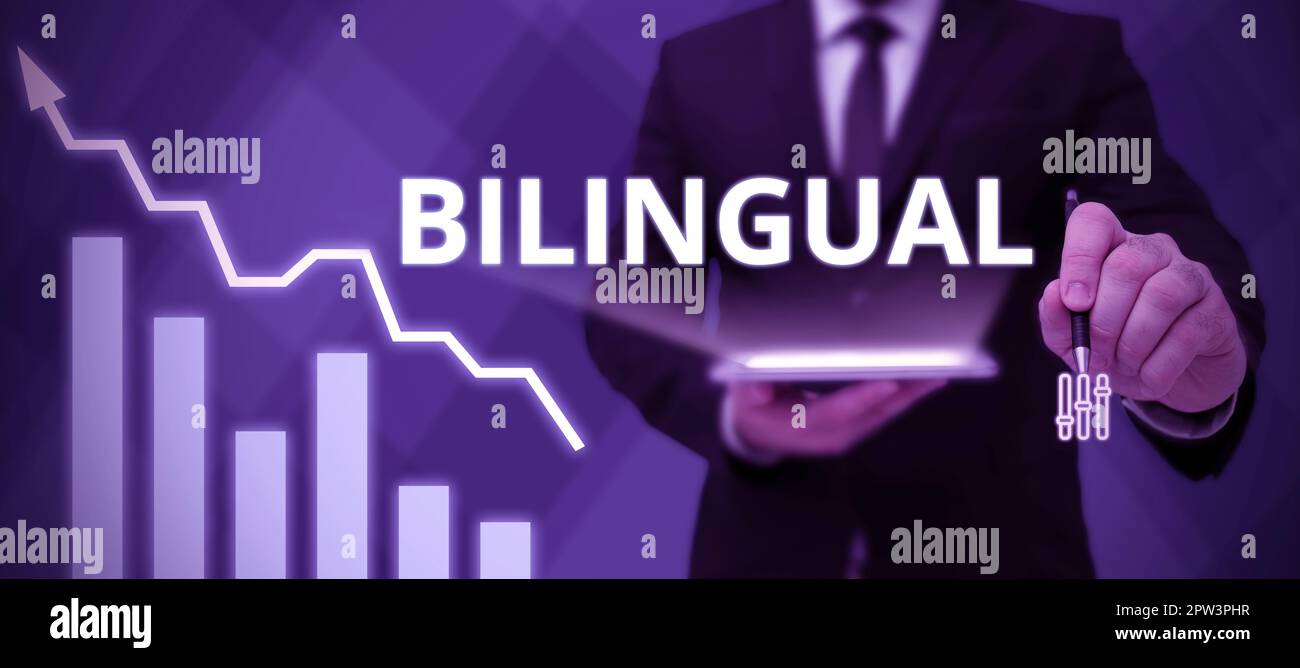 Text sign showing Bilingual, Business idea using or able to use two languages especially with equal fluency Stock Photo