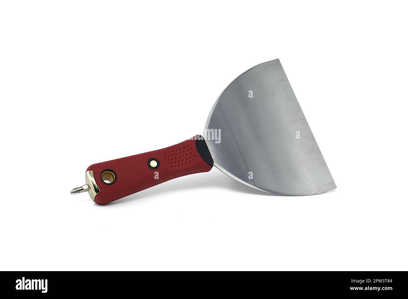 Rust resistant putty filler knife with exchangeable bit isolated on white background, drywall