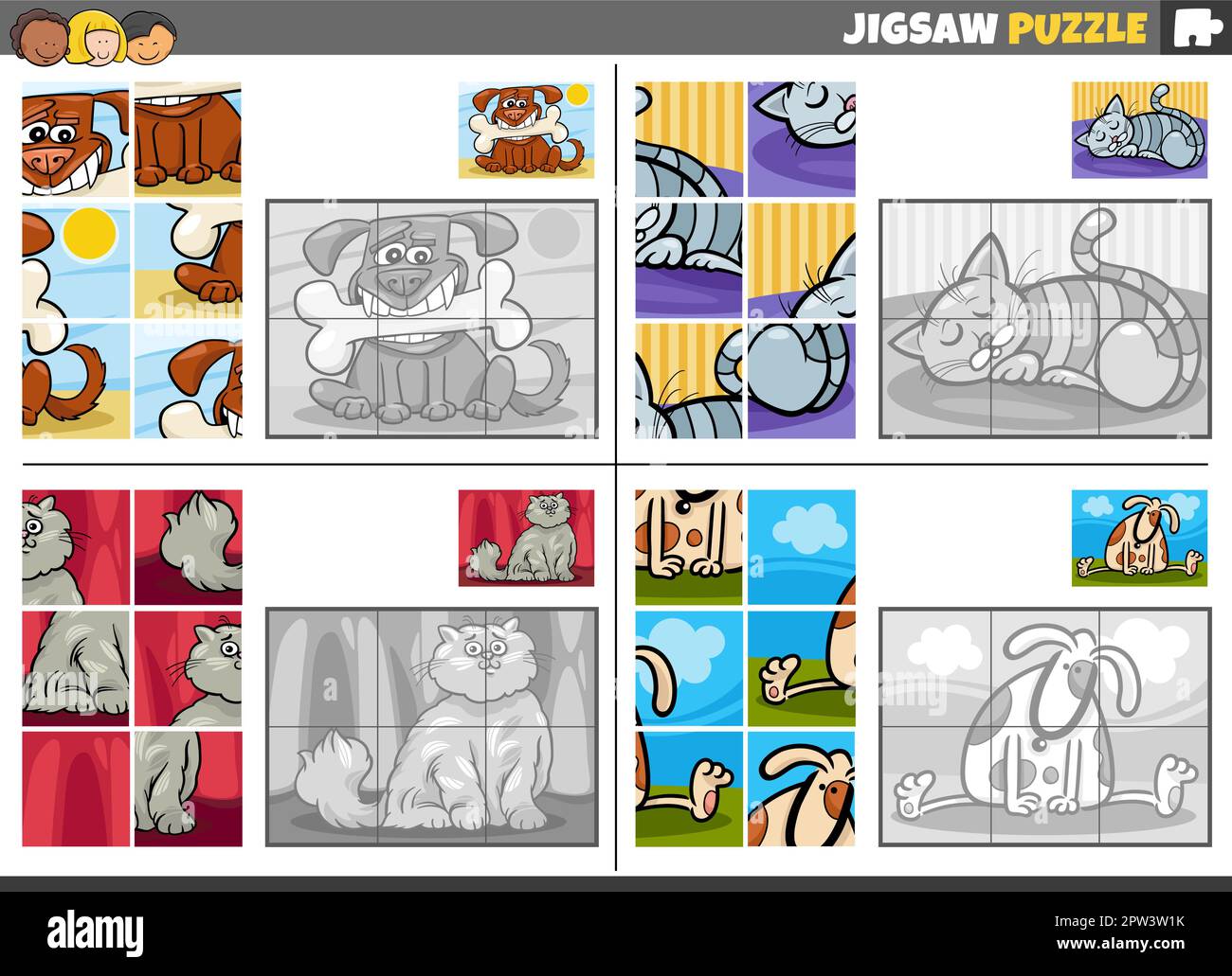 Puzzle Task Cartoon cat and dog jigsaw puzzle game hi-res stock photography and ...