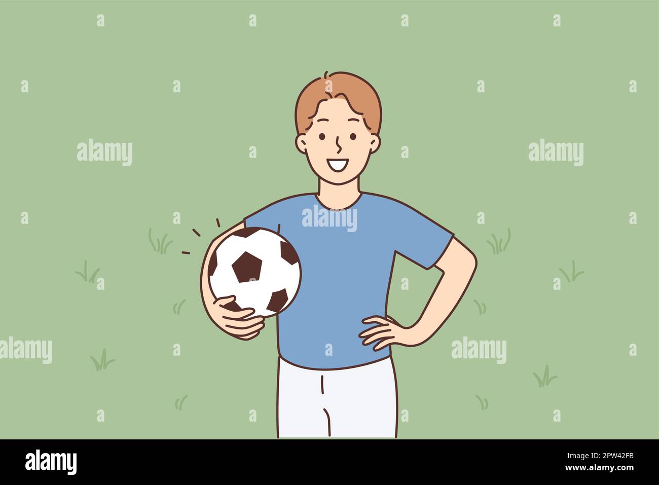 A young smiling boy stands holding a soccer ball Stock Vector Image ...