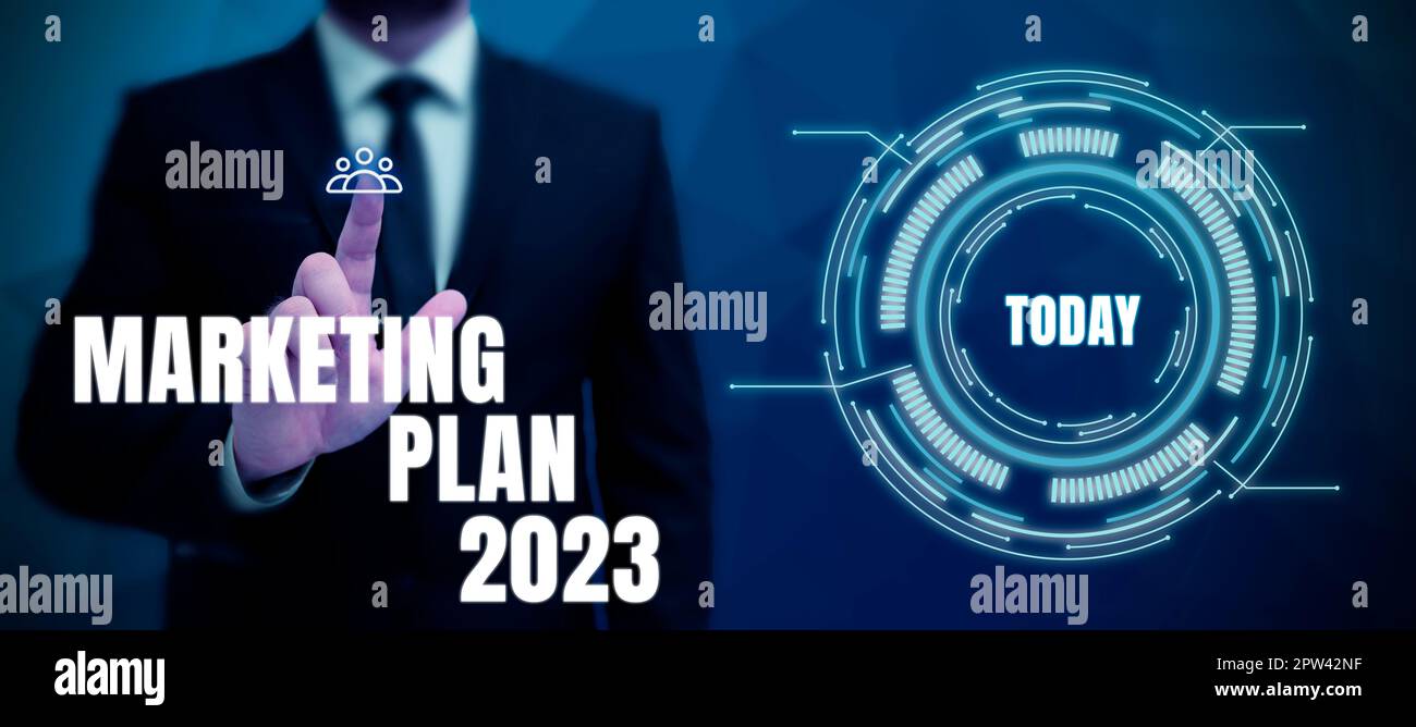 Sign displaying Marketing Plan 2023, Word Written on schedule defining