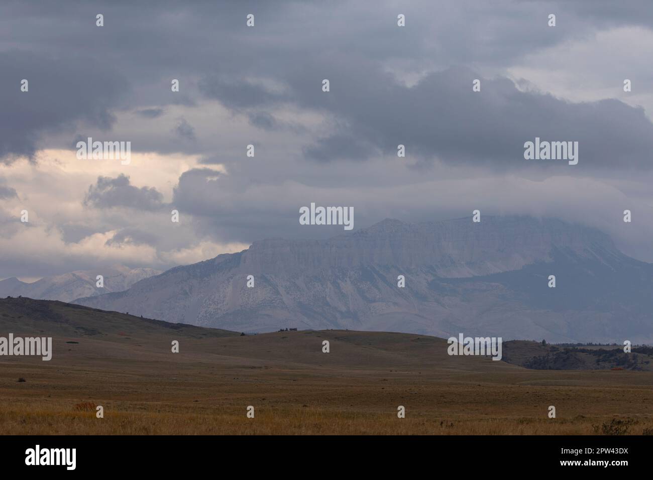Beautiful landscape of Rocky Mountains, plains, and big sky at Sun River Game Range in Lewis and Clark County, Montana, United States Stock Photo