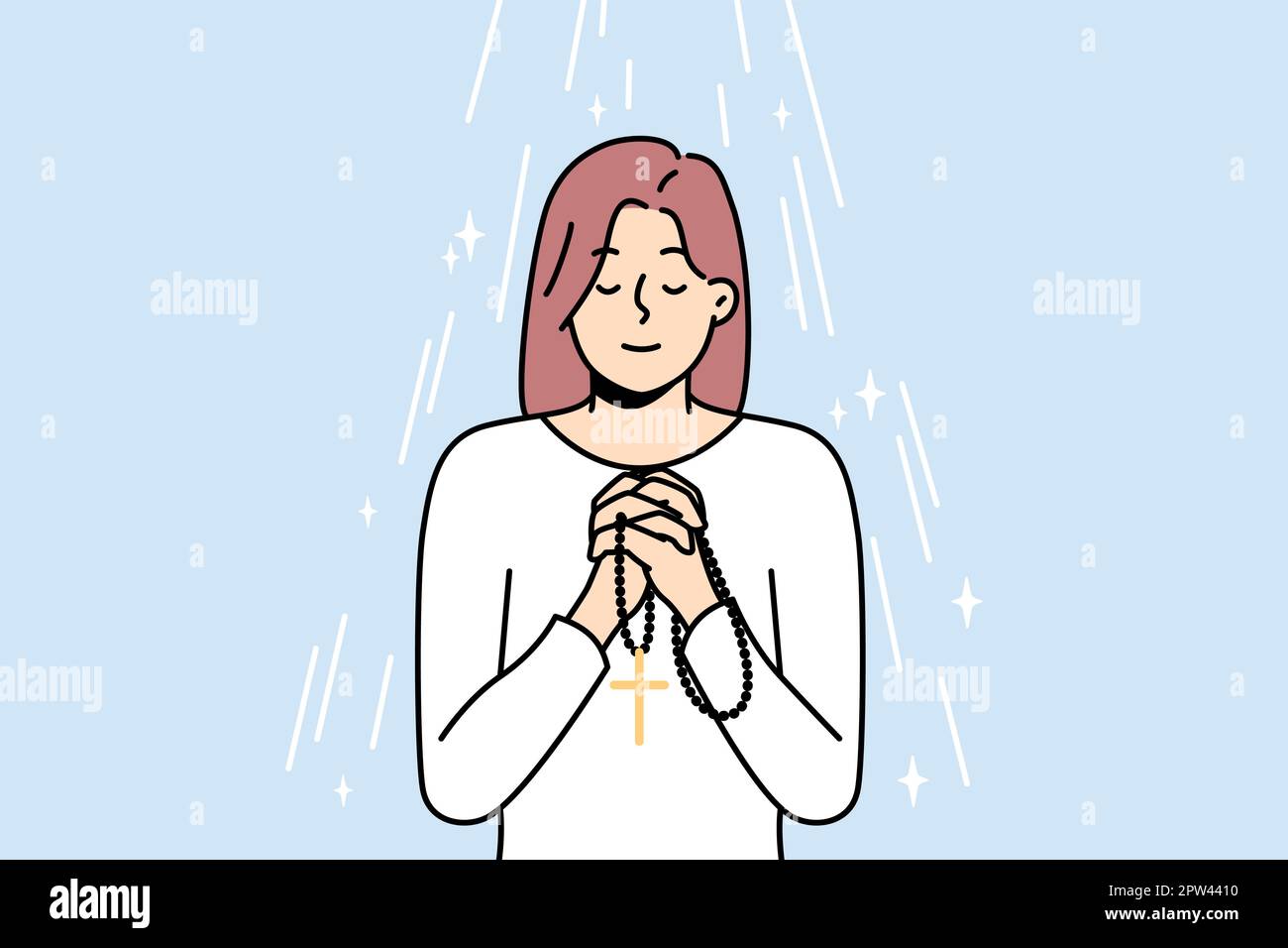 Woman with rosary praying Stock Vector Image & Art - Alamy
