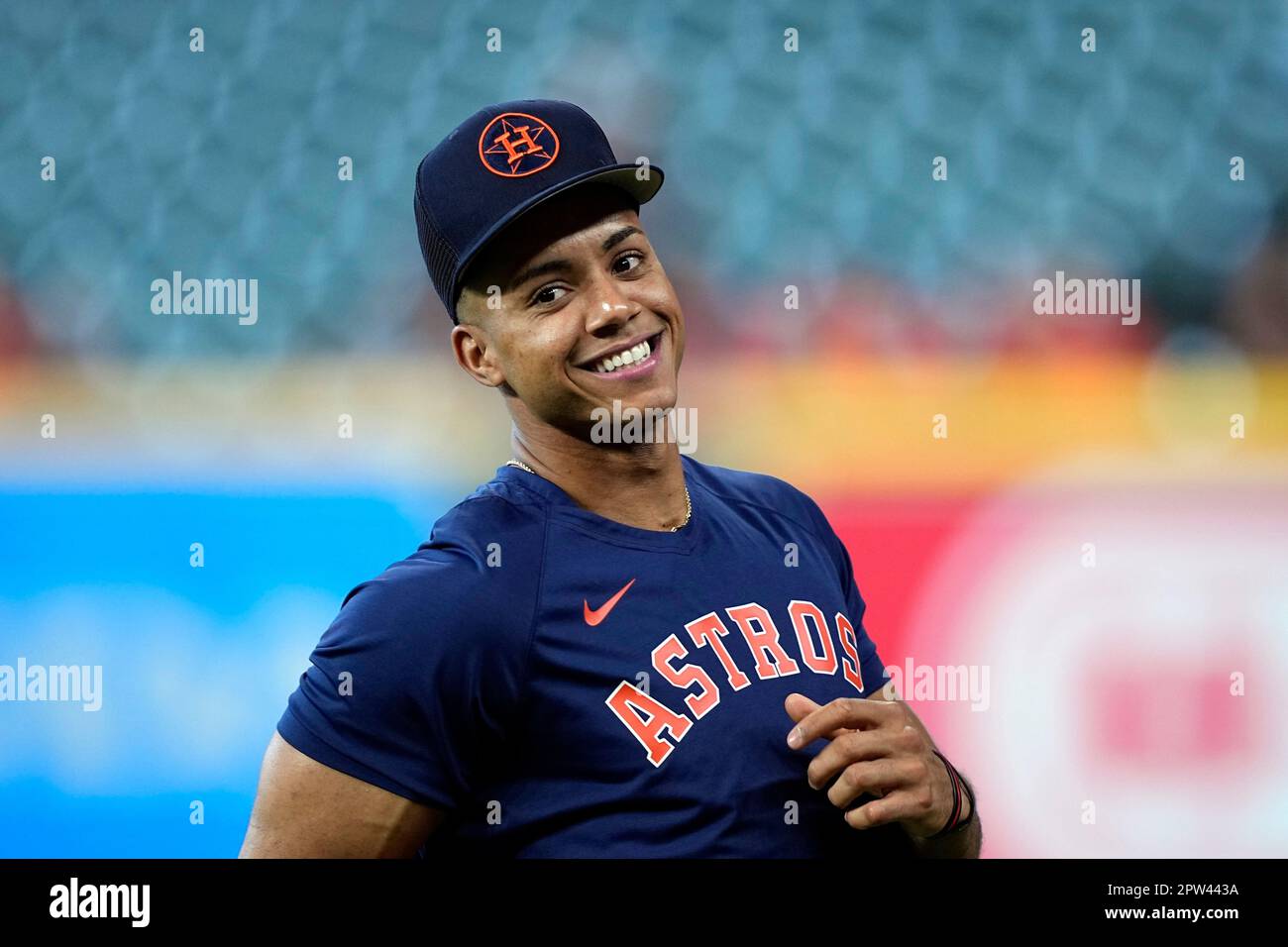 Houston Astros' Jeremy Pena smiles during batting practice before a  baseball game against the Philadelphia Phillies Friday, April 28, 2023, in  Houston. (AP Photo/David J. Phillip Stock Photo - Alamy
