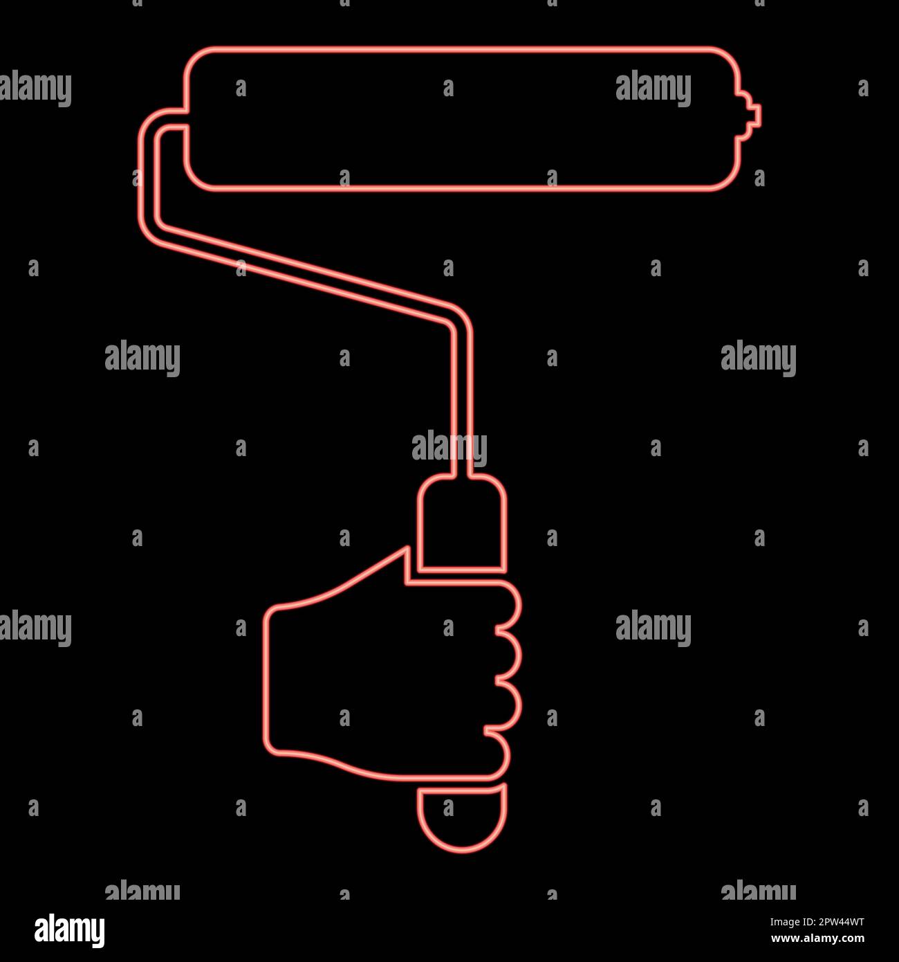 Neon paint roller in hand use tool arm red color vector illustration