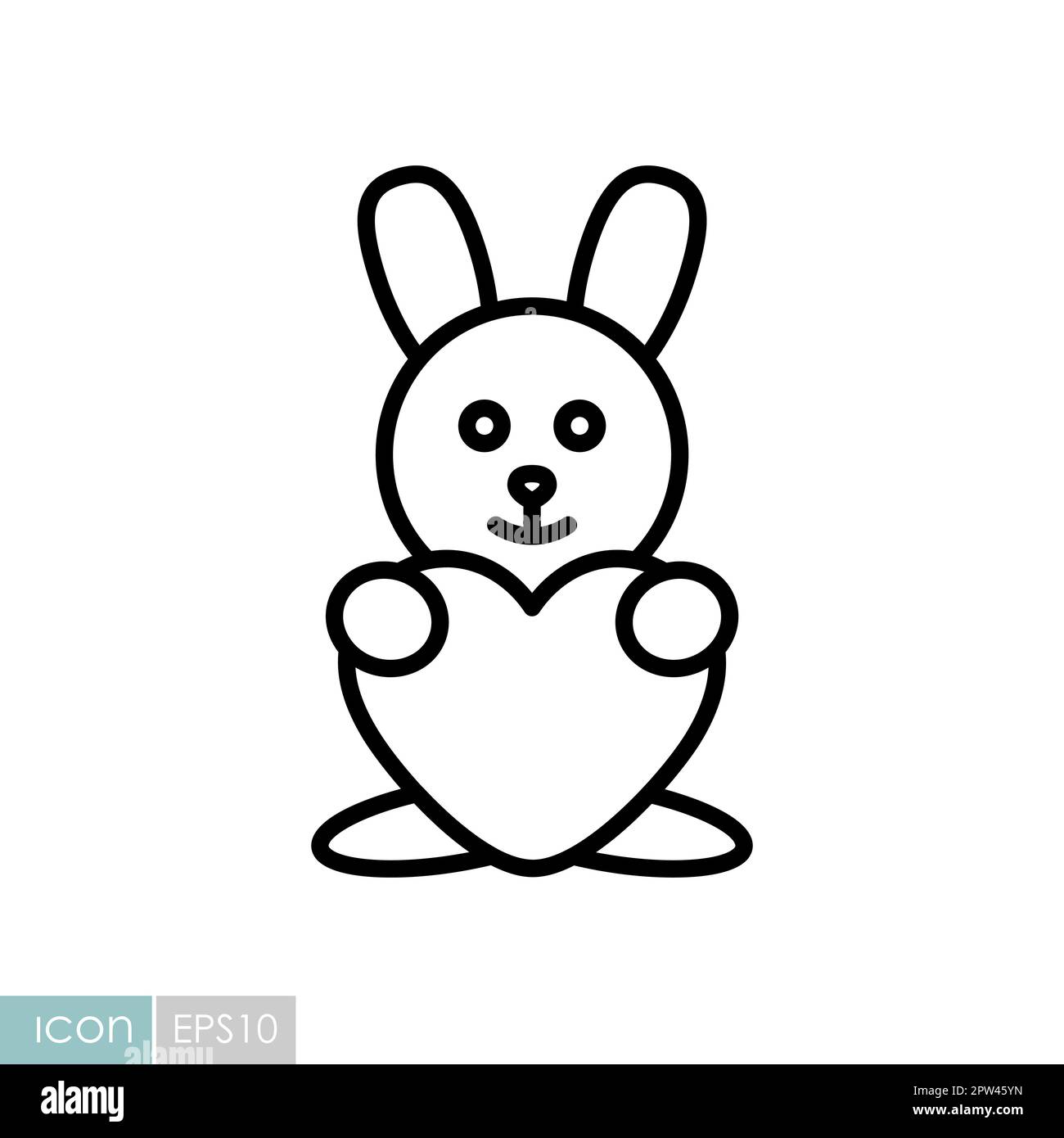 Cute plush rabbit with heart vector icon Stock Vector