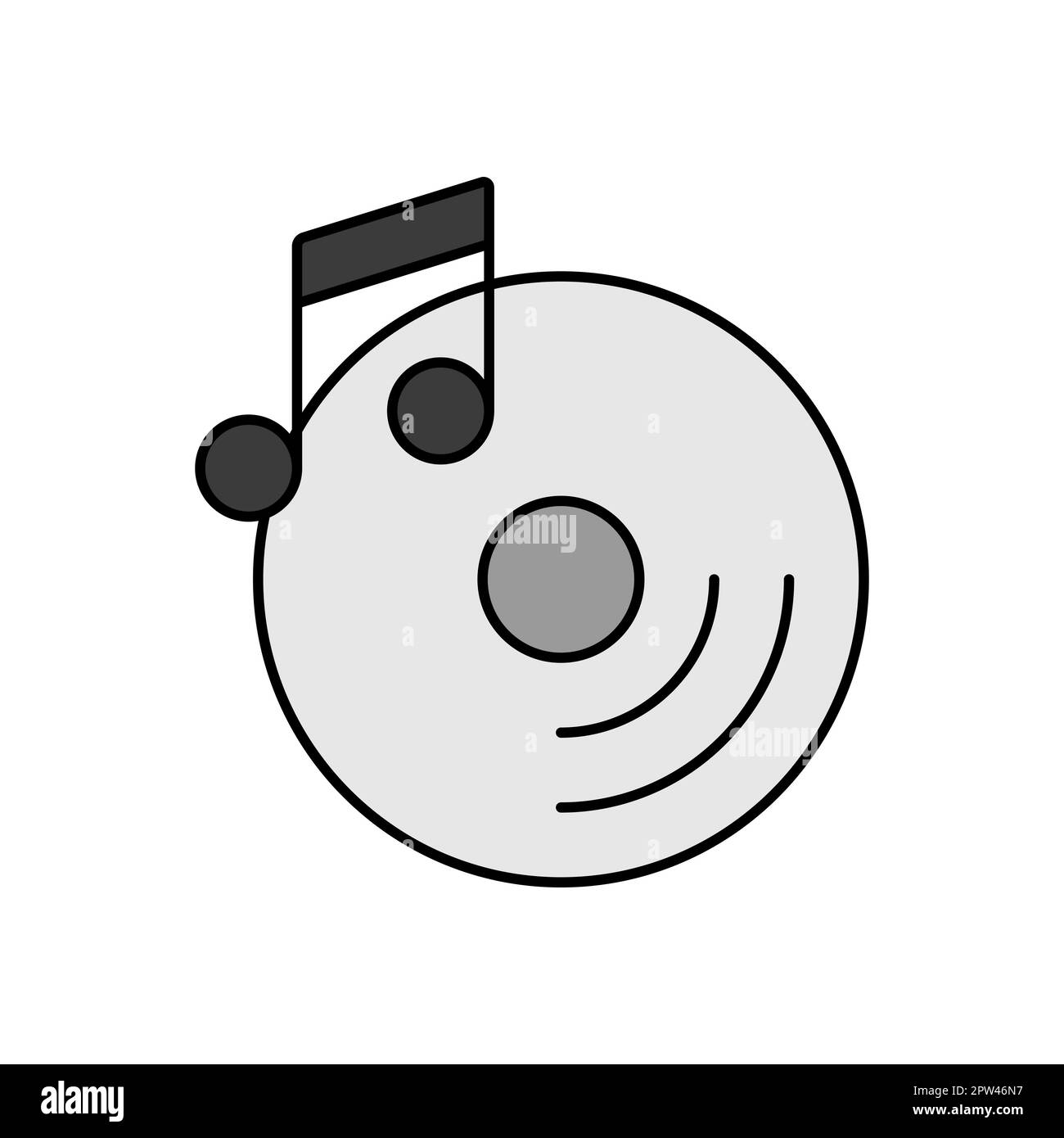 Disc and music note color vector grayscale icon. Music sign. Graph ...