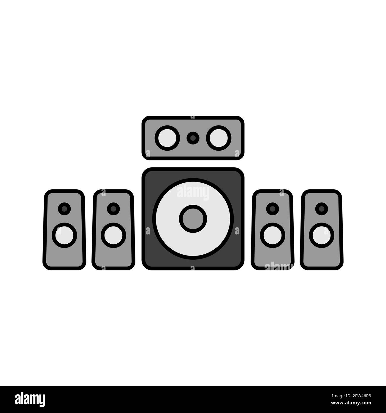 5.1 surround sound system vector grayscale icon. Graph symbol for music