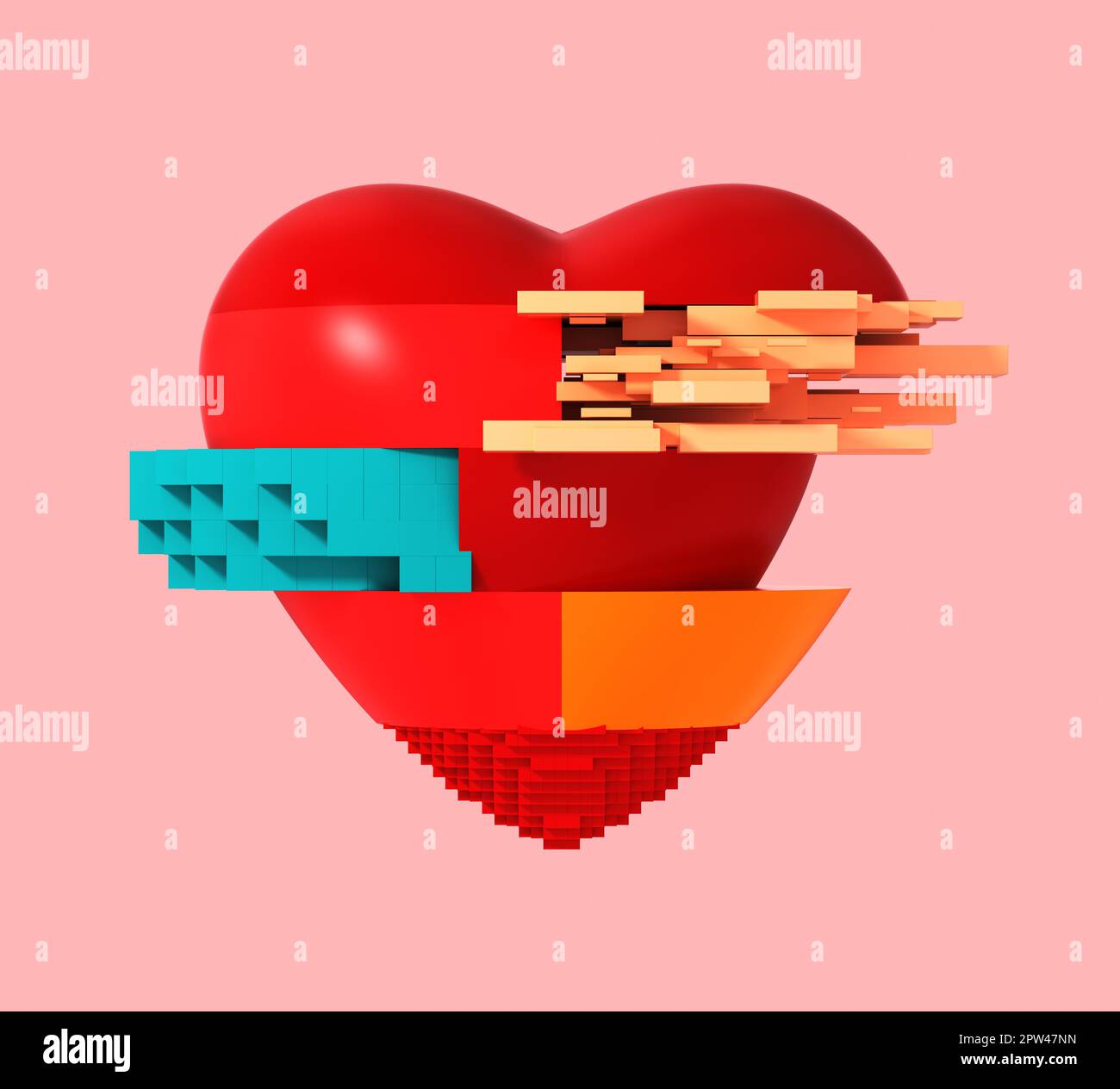 3d glitch of red digital heart. 3d illustration. Stock Photo