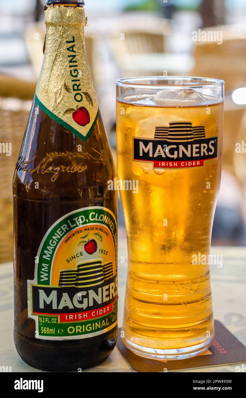 FUENGIROLA, SPAIN OCTOBER 10, 2021 Bottle of Magners Irish Cider