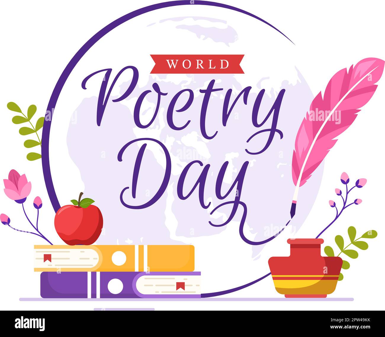 World Poetry Day on March 21 Illustration with a Quill, Paper or Typewriter for Web Banner or Landing Page in Flat Cartoon Hand Drawn Templates Stock Vector