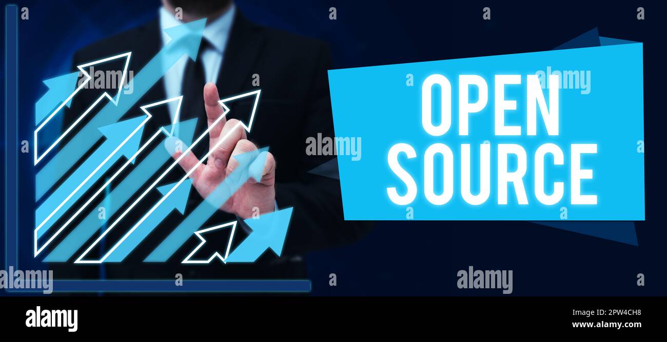 Sign displaying Open Source, Word for denoting software which original source code freely available Stock Photo
