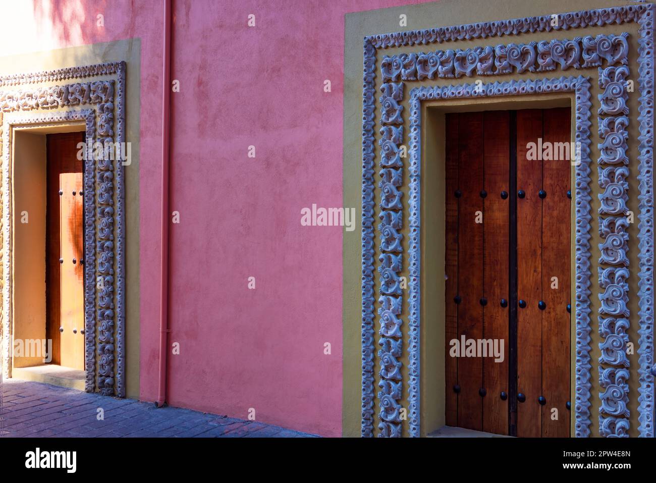 Scenic colorful colonial architecture of Cholula streets in historic center in Mexico Puebla. Stock Photo