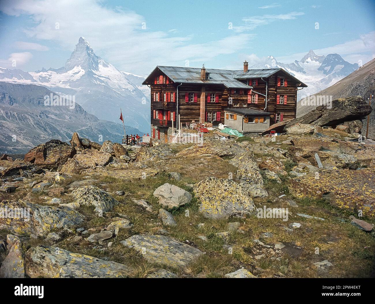 This series of images are of the mountains near the Swiss resort town of Zermatt seen here at the Fluhalp Hotel looking towards the Matterhorn Stock Photo