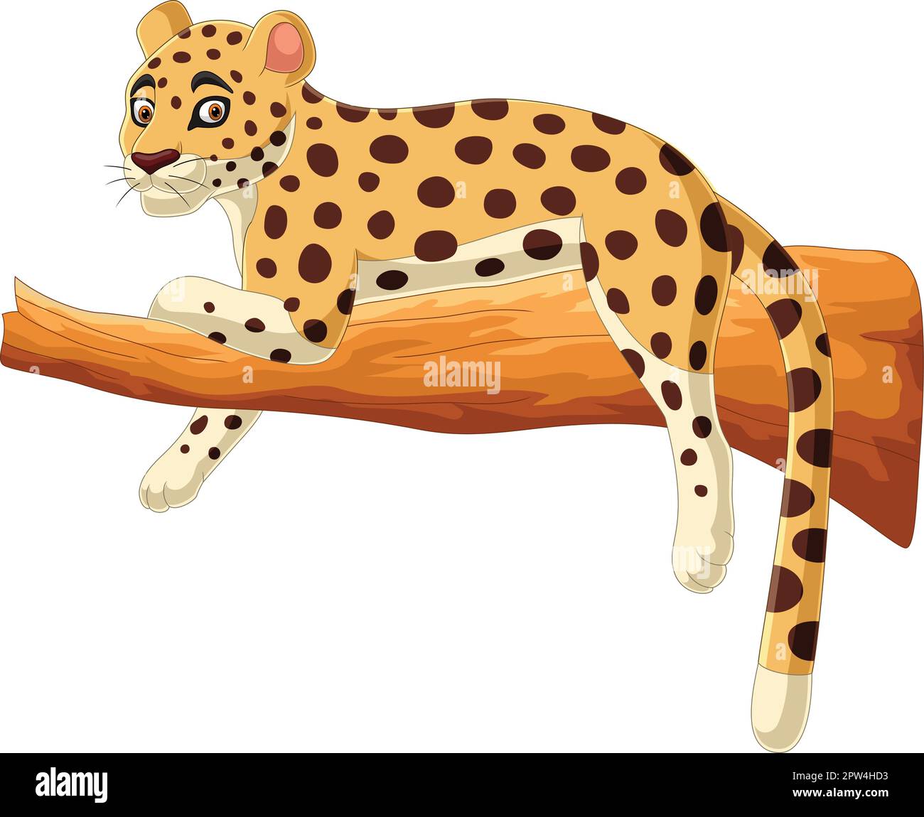 Cartoon leopard lying on a tree branch Stock Vector