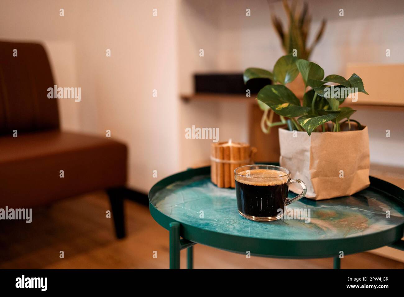 Interior photography of modern style open plan lounge room, details of