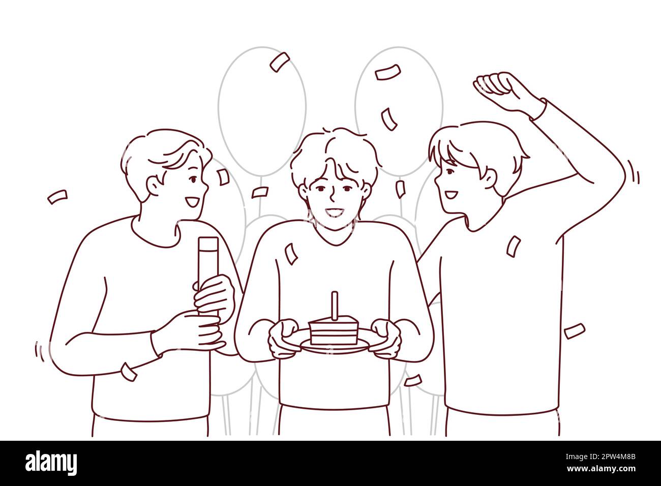 Guy greeting friend with cake Stock Vector