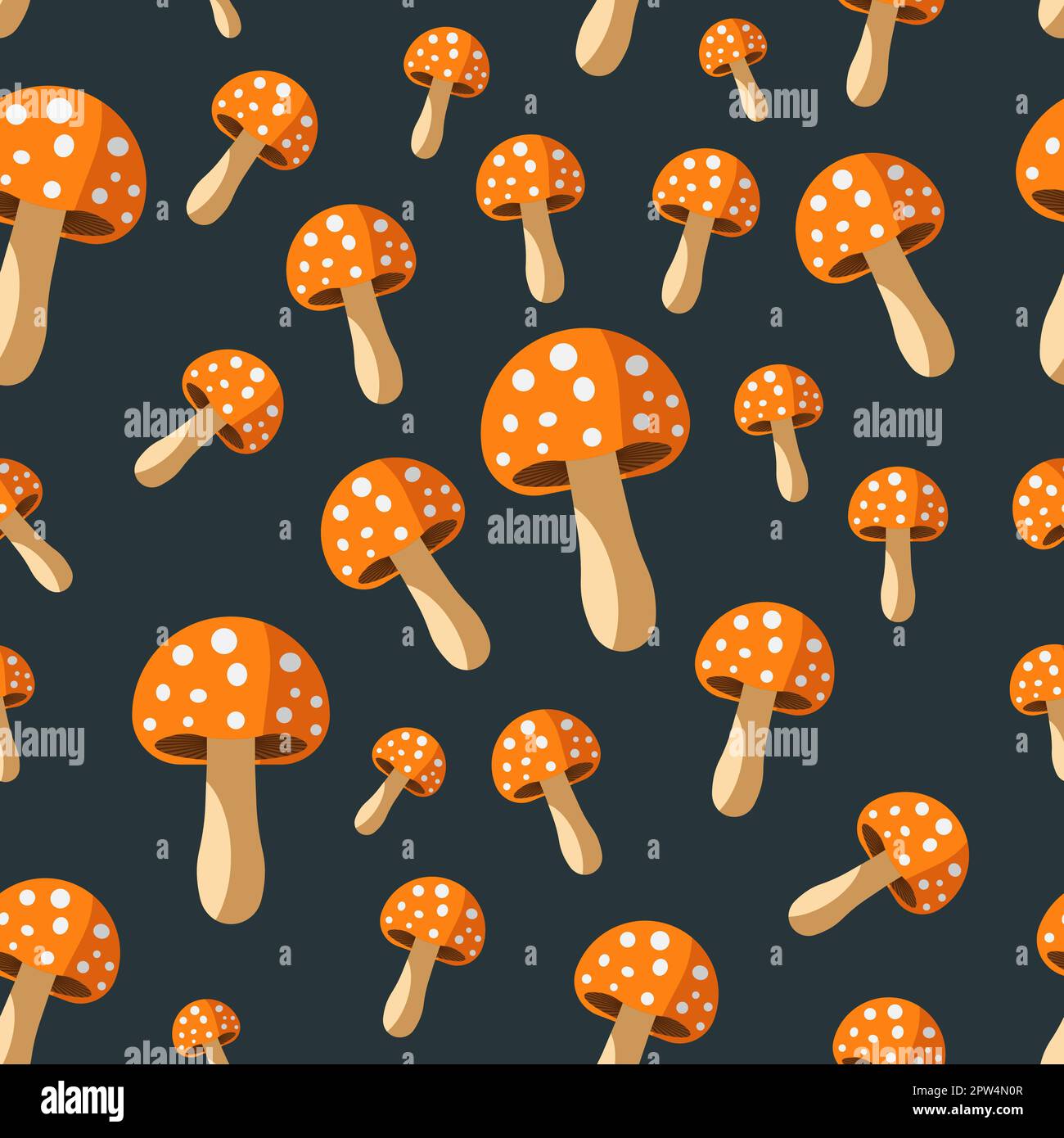 Seamless mushroom pattern on dark blue background Stock Vector