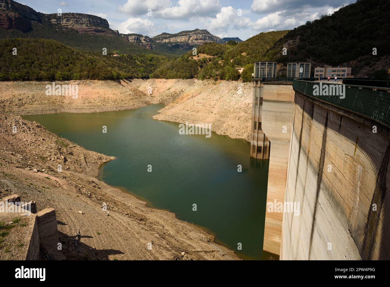 The dam seen at the Sau water reservoir. The water resevoir, one of the