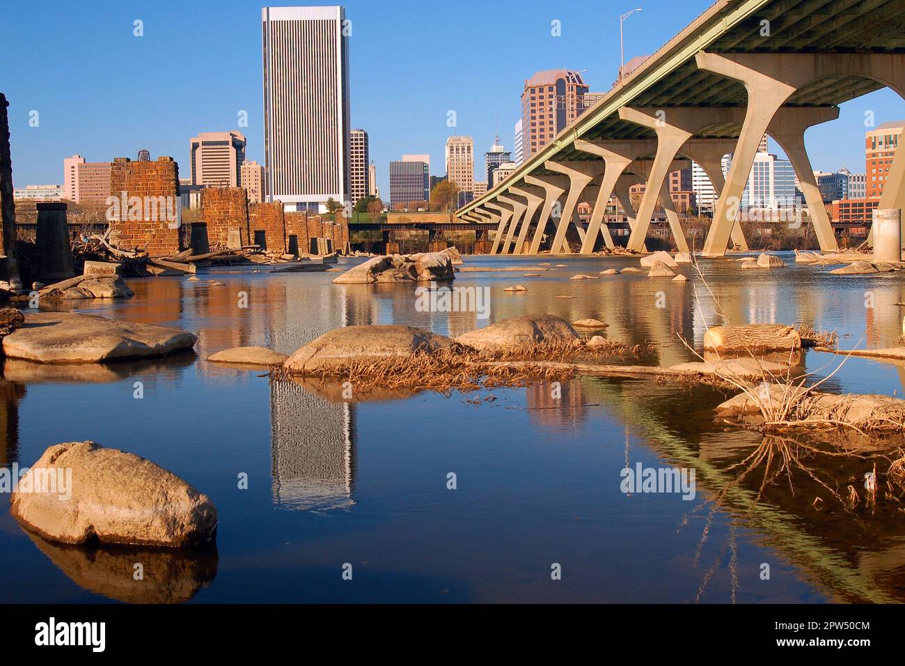 Richmond Virginia Reflected in the James River Stock Photo Alamy