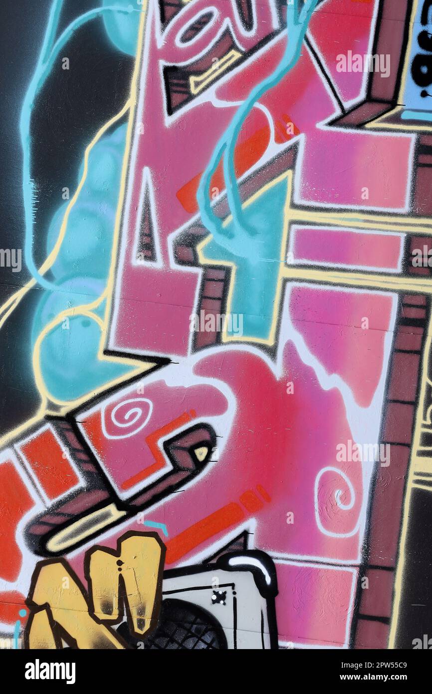 Colorful background of graffiti painting artwork with bright aerosol