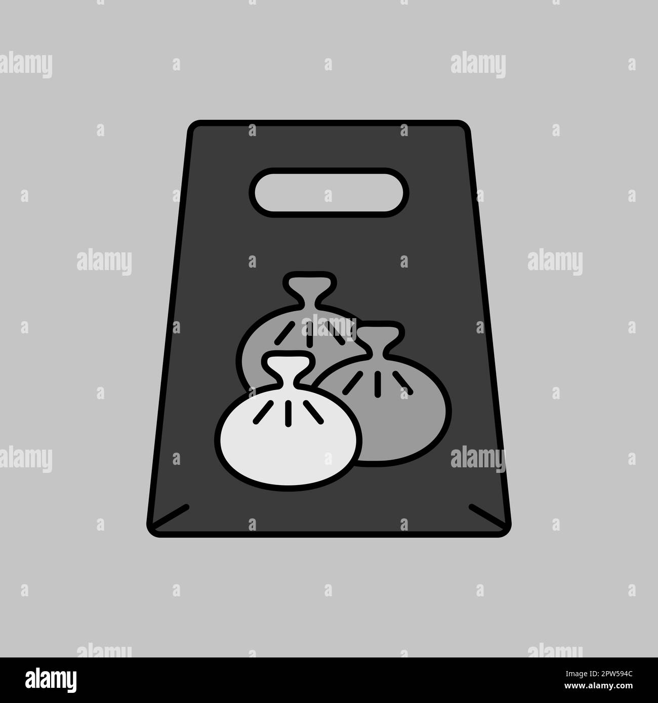Fast food delivery take away paper bag vector grayscale icon. Khinkali