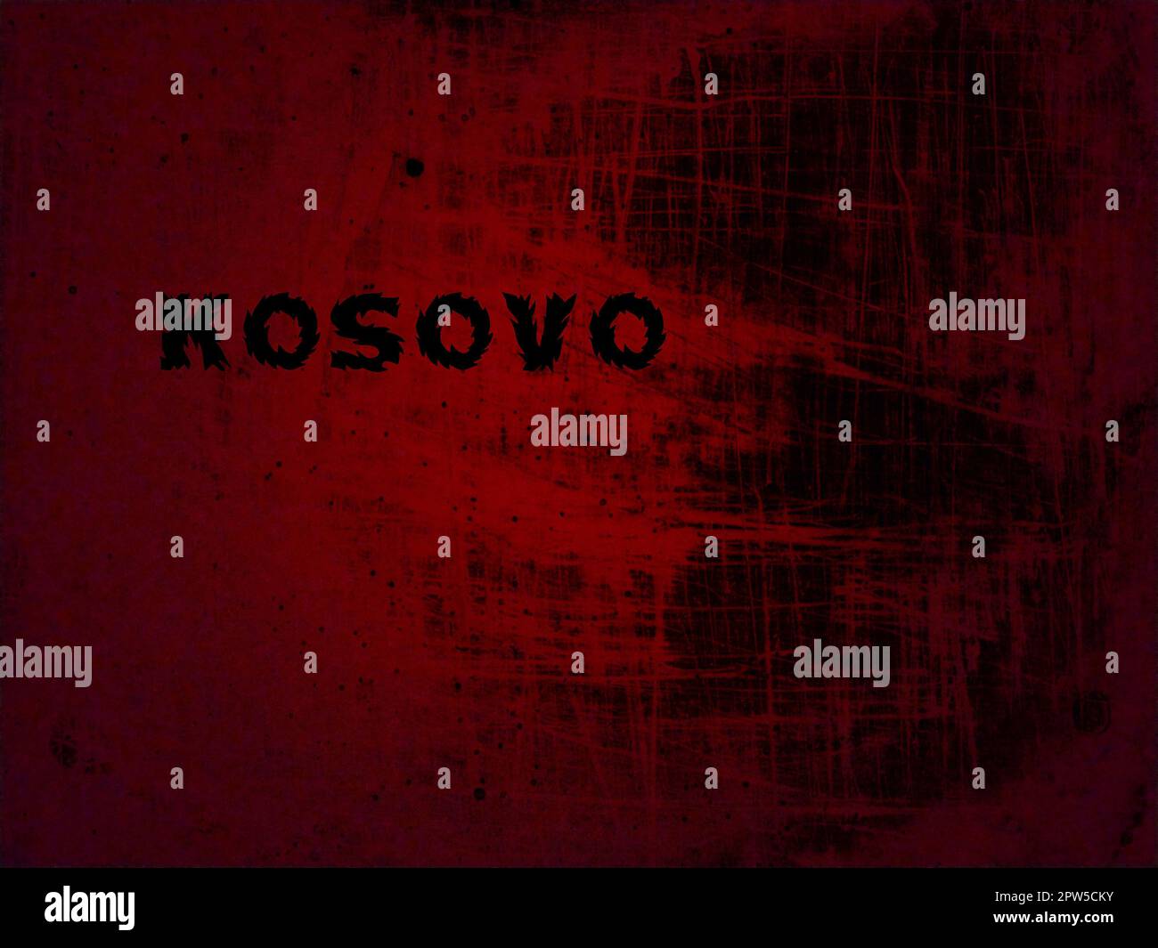 Kosovo inscription on a red-black background. Blood shade. The Republic of Kosovo is a partially recognized state in the Balkans, or part of Serbia. C Stock Photo