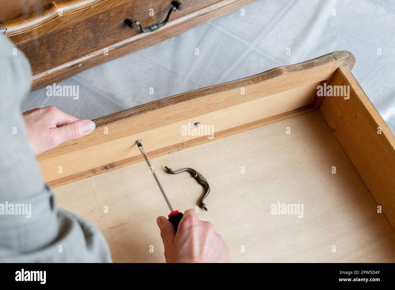 Restoration of antique furniture. Dresser makeover. Dismantle the