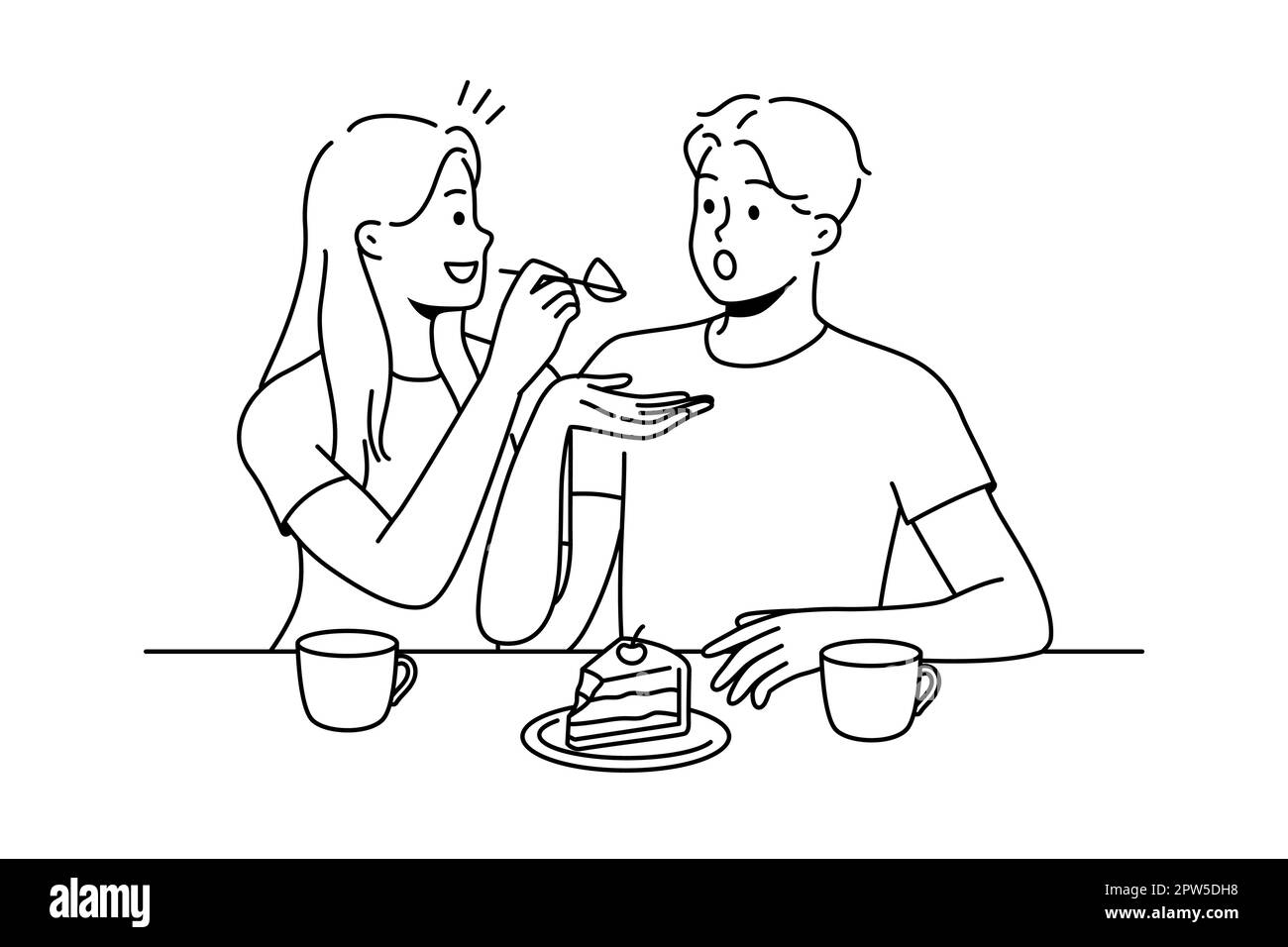 Happy couple eating cake together Stock Vector