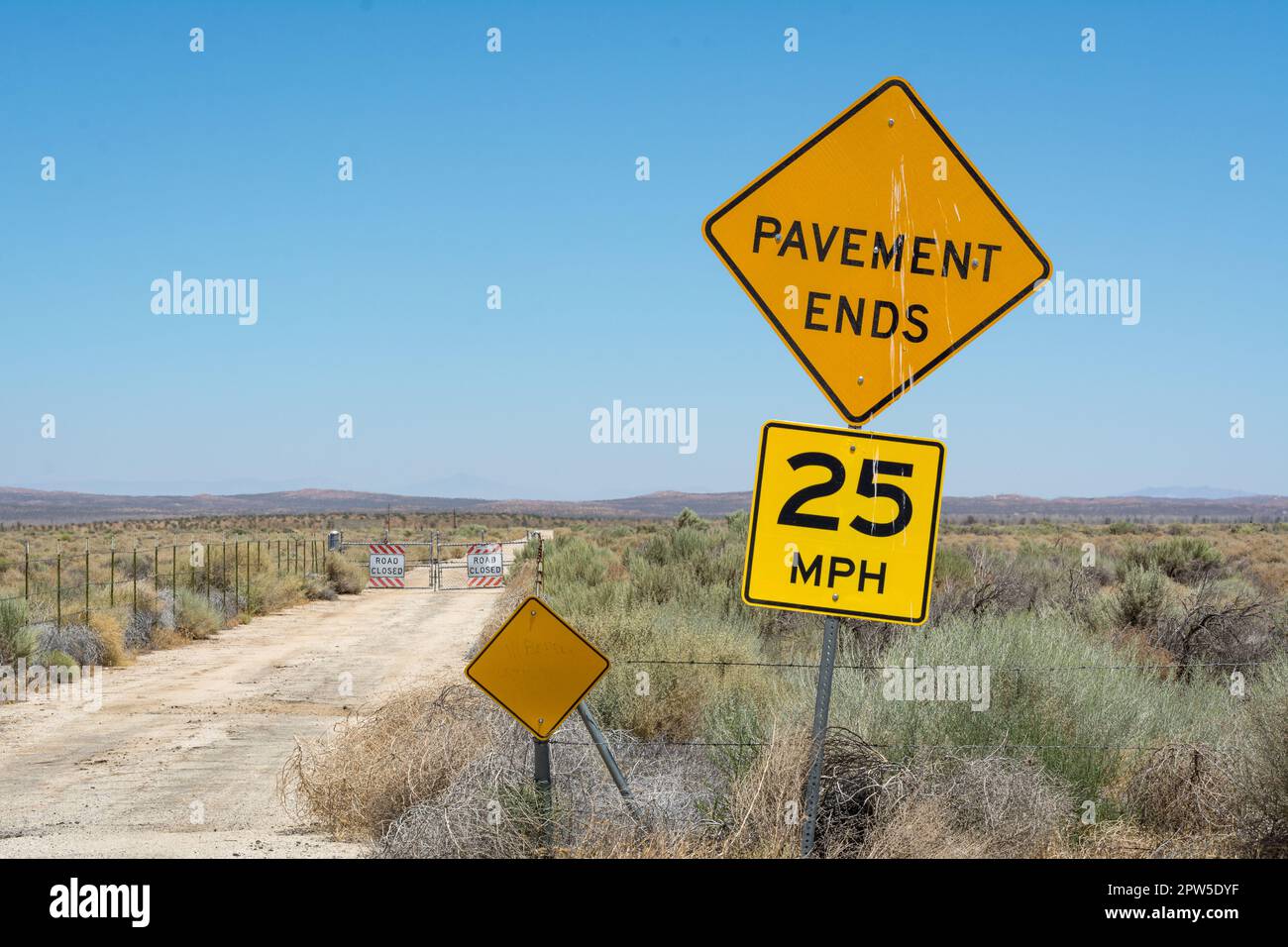 A sign in the Mojave desert near Lancaster, California warns that the