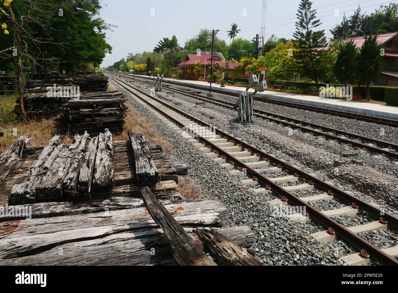 Old railway sleepers from the dismantled railway Stock Photo Alamy