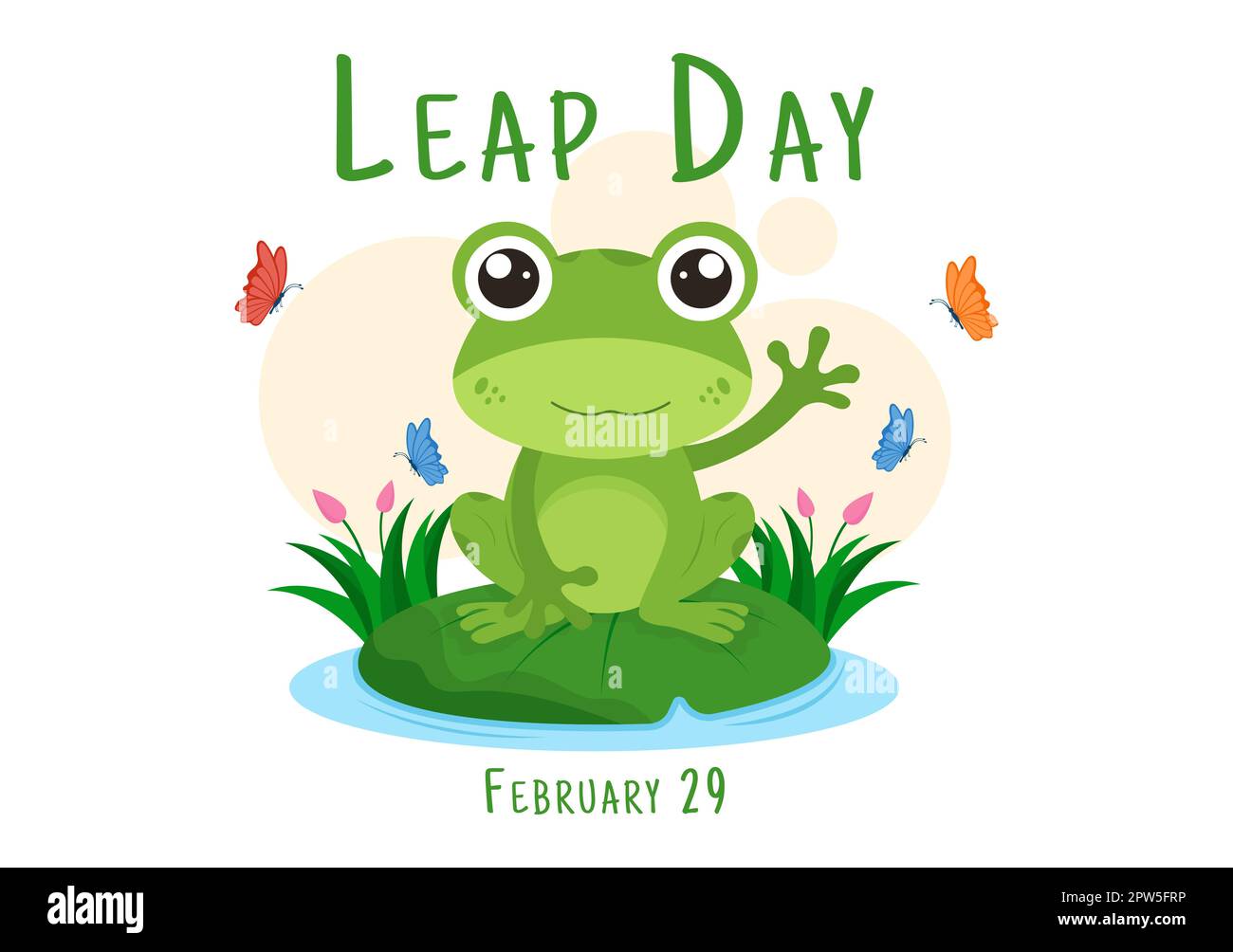 Happy Leap Day on 29 February with Cute Frog in Flat Style Cartoon Hand
