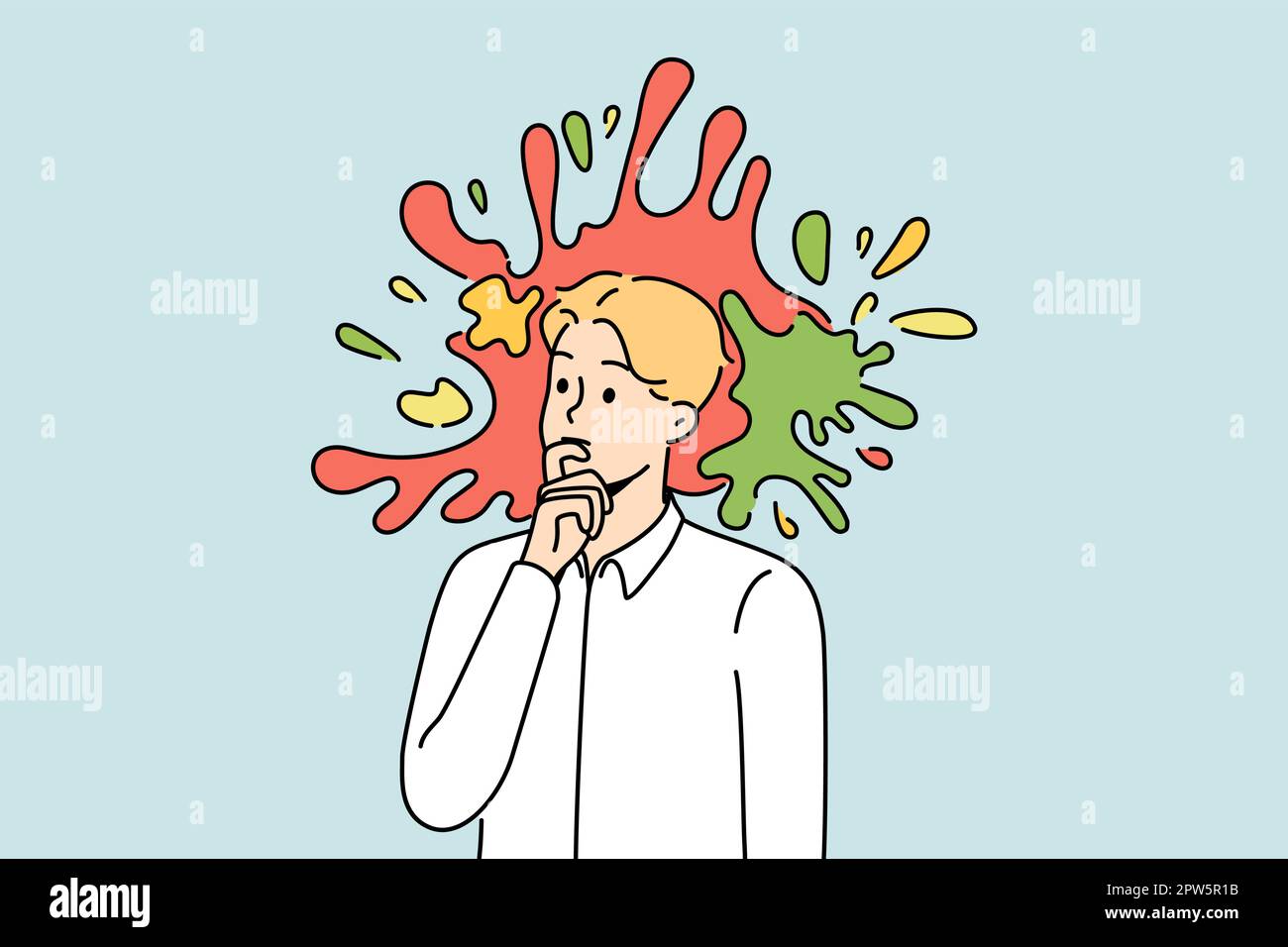 Pensive male employee engaged in creative thinking Stock Vector Image ...