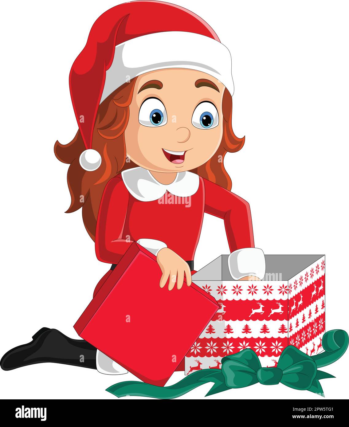Cartoon little girl opening present box Stock Vector