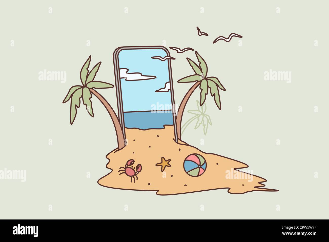 Creative summer beach on smartphone Stock Vector