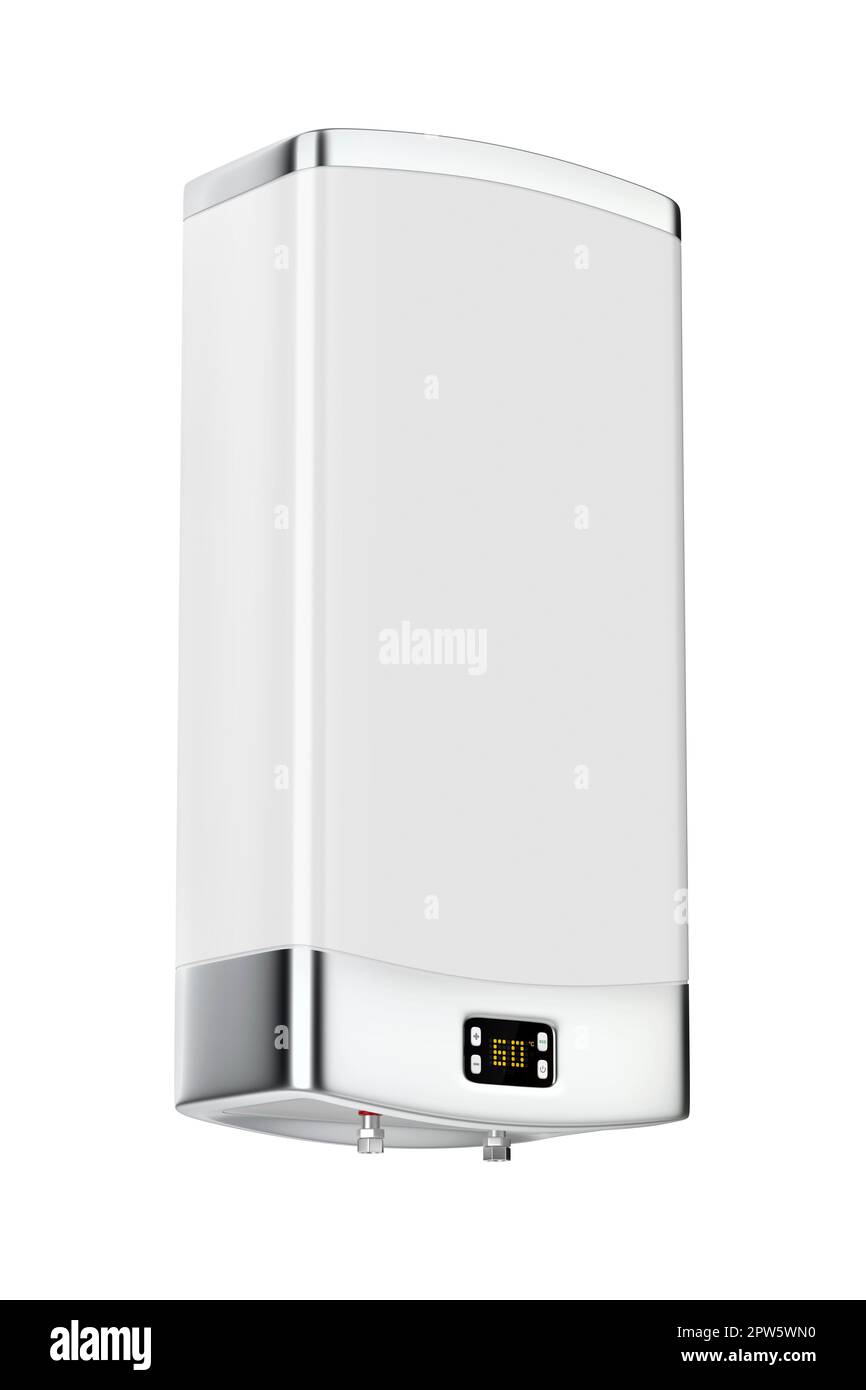 Digital storage water heater on white background Stock Photo Alamy