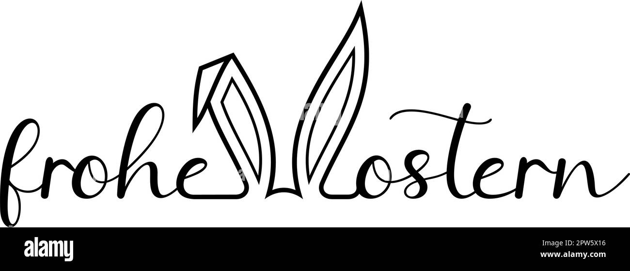 Happy Easter vector lettering in German language in Black with Bunny