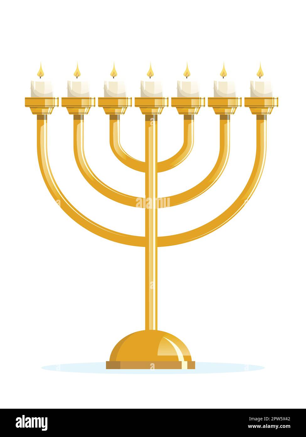 Golden jewish candelabra. Seven branched Menorah. Hanukkah Stock Vector