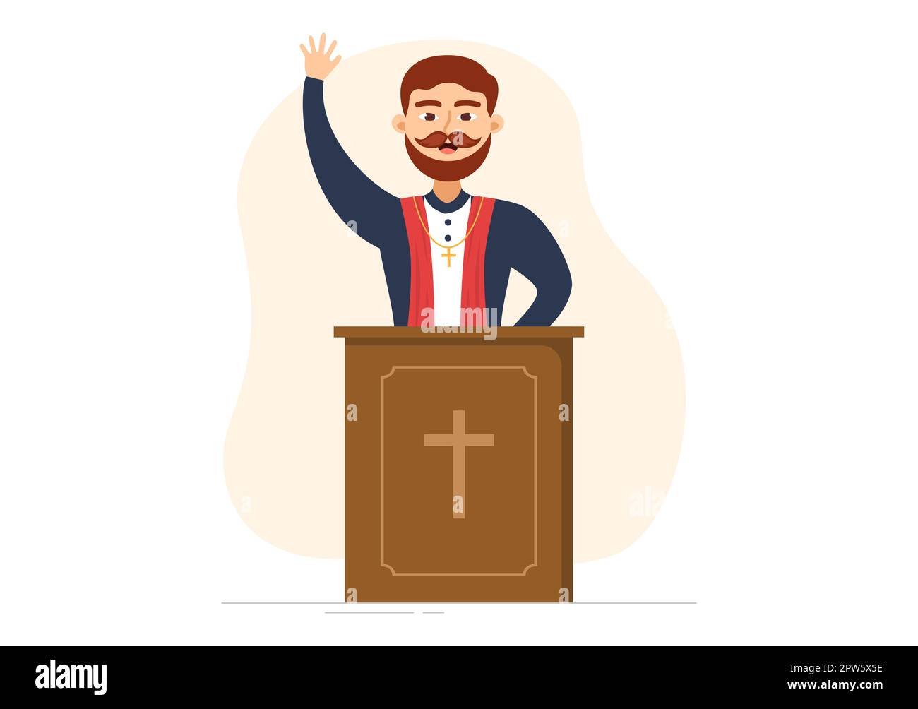 Lutheran Pastor or Protestant Christian Religious Leader Investing in Flat Cute Cartoon Hand Drawn Template Illustration Stock Photo