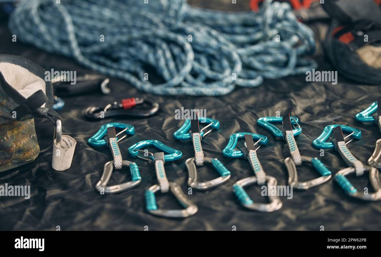 Rope safety, climbing and rock mountain sports equipment to be safe and
