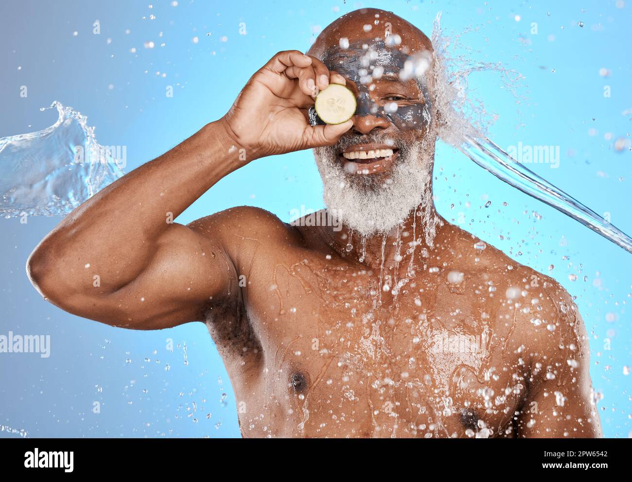 Skincare, charcoal face mask and black man with organic facial