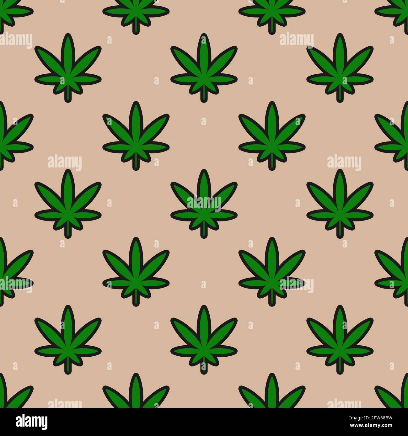 Seamless pattern with cannabis on beige background Stock Vector