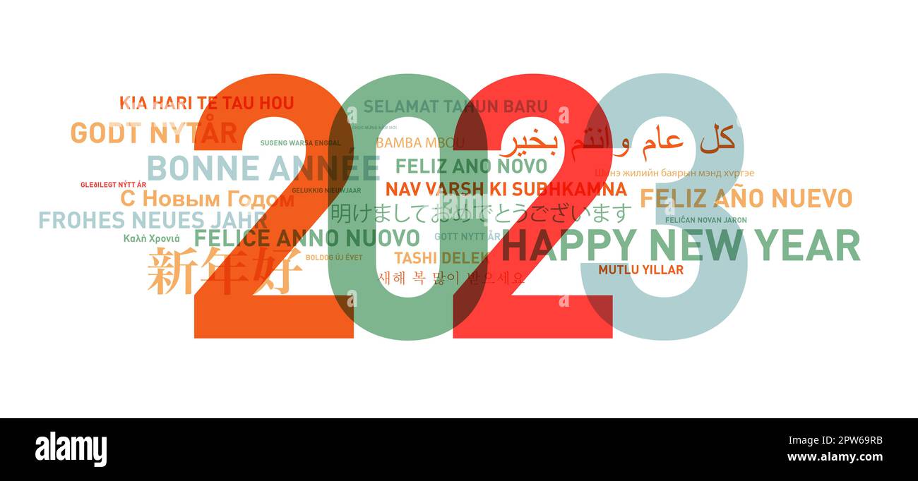 Happy new year 2023 card from the world in different languages Stock Photo