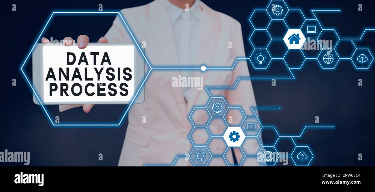 Handwriting text Data Analysis Process, Word Written on the procedures or techniques in analyzing the data Stock Photo