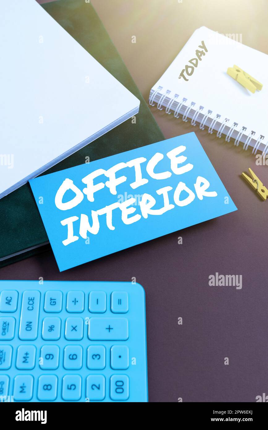 Sign displaying Office Interior, Business approach making indoor spaces ...
