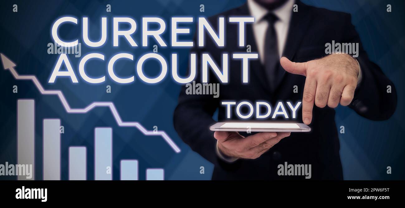 Sign displaying Current Account, Business overview personal bank account which can take out money any time Stock Photo