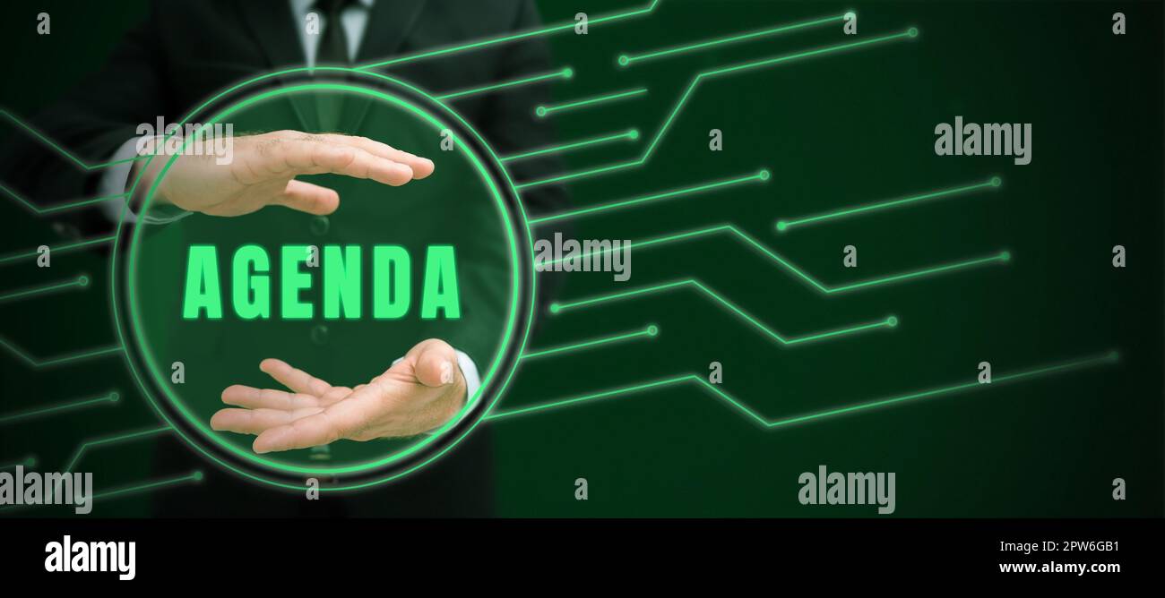 Conceptual caption Agenda, Business concept To do list of items be discussed at formal important