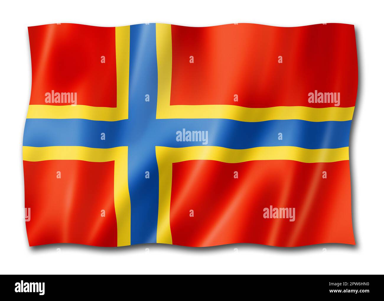 Orkney County flag, United Kingdom waving banner collection. 3D illustration Stock Photo